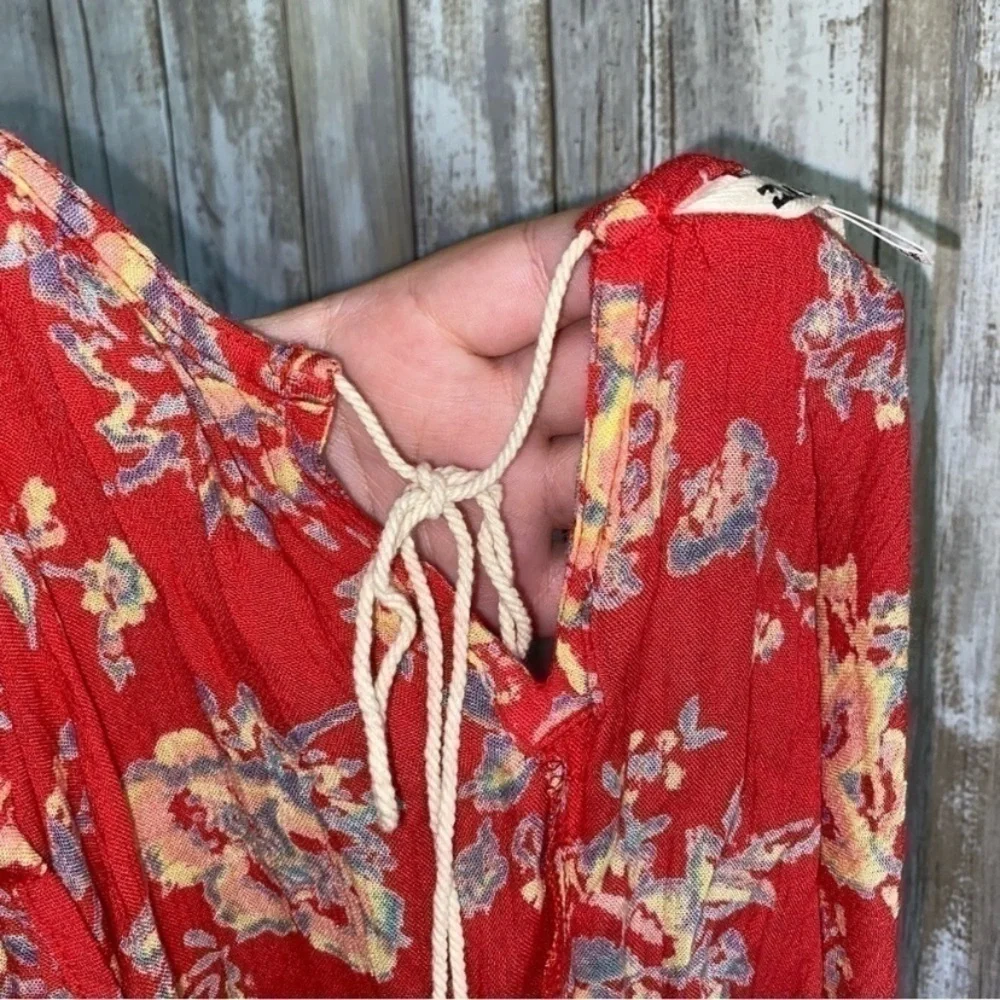 Billabong Distant Roads Red Floral Blouse - Picture 4 of 7